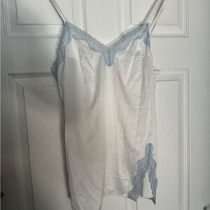 TEASE SATIN LACE-RIM MINI SLIP DRESS